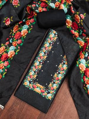 Black silk cotton digital print unstitched dress material 1