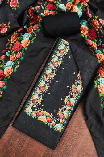 Black silk cotton digital print unstitched dress material