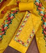 Yellow silk cotton digital print unstitched dress material