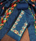 Navy blue silk cotton digital print unstitched dress material