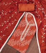 Rust cotton embroidered unstitched dress material