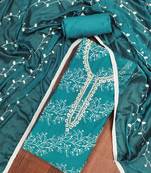 Teal cotton embroidered unstitched dress material
