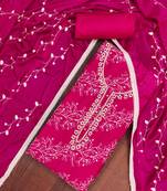 Magenta cotton embroidered unstitched dress material