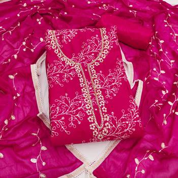 Magenta cotton embroidered unstitched dress material 2