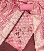 Pink banarasi modal digital print unstitched dress material