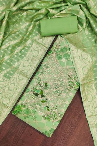 Green banarasi modal digital print unstitched dress material