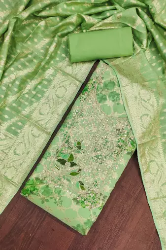 Green banarasi modal digital print unstitched dress material