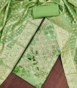 Green banarasi modal digital print unstitched dress material