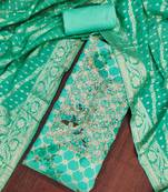 Turquoise banarasi modal digital print unstitched dress material