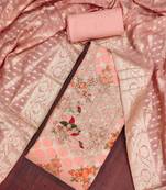 Peach banarasi modal digital print unstitched dress material