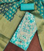 Turquoise banarasi modal digital print unstitched dress material
