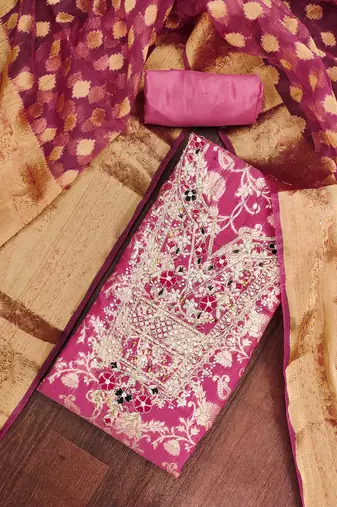 Pink banarasi modal digital print unstitched dress material