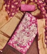 Pink banarasi modal digital print unstitched dress material