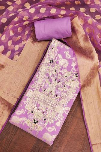 Lavender banarasi modal digital print unstitched dress material