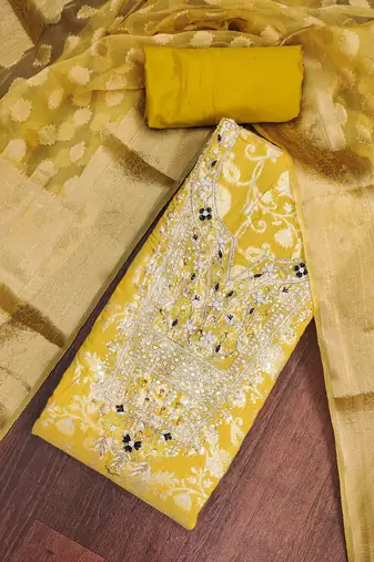 Mustard banarasi modal digital print unstitched dress material