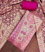 Pink organza digital print unstitched dress material