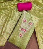 Green organza digital print unstitched dress material