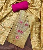 Olive organza digital print unstitched dress material