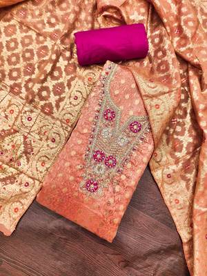 Peach organza digital print unstitched dress material 1