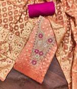 Peach organza digital print unstitched dress material