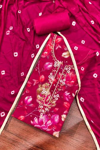Magenta modal cotton printed unstitched dress material
