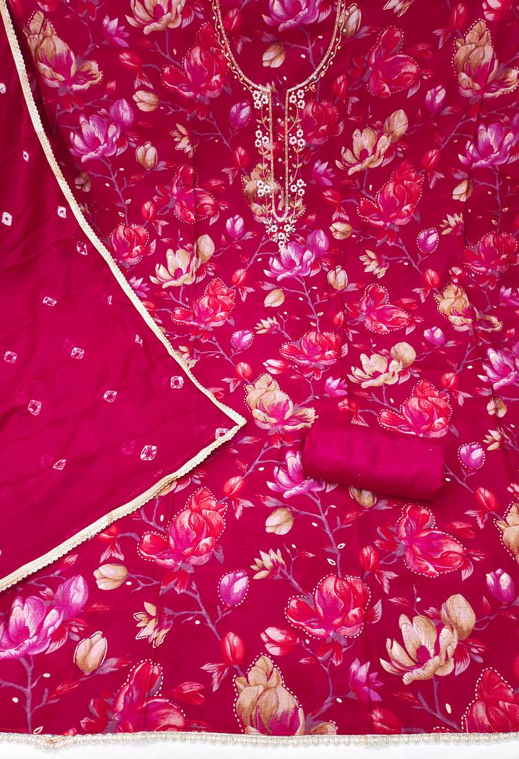 Magenta modal cotton printed unstitched dress material