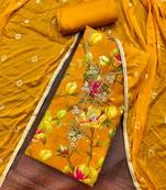 Mustard modal cotton printed unstitched dress material