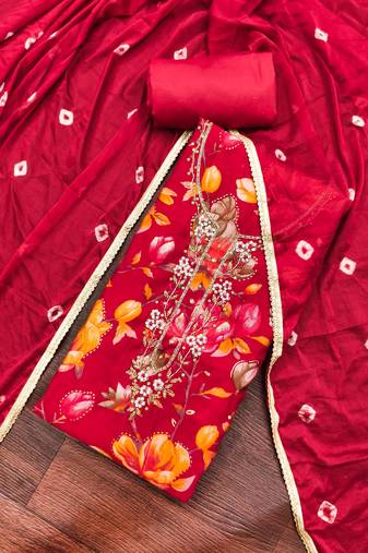 Red modal cotton printed unstitched dress material