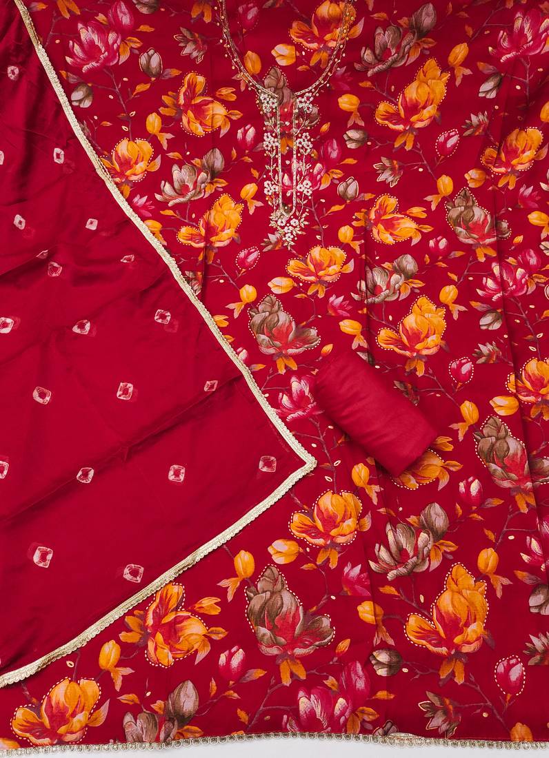 Red modal cotton printed unstitched dress material