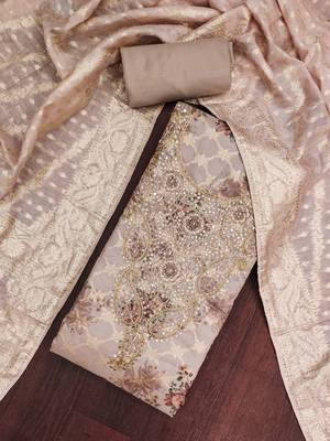 Brown banarasi modal digital print unstitched dress material 1