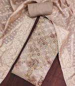 Brown banarasi modal digital print unstitched dress material