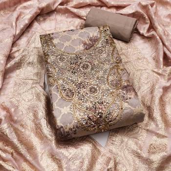 Brown banarasi modal digital print unstitched dress material 2
