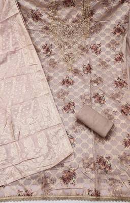 Brown banarasi modal digital print unstitched dress material 3