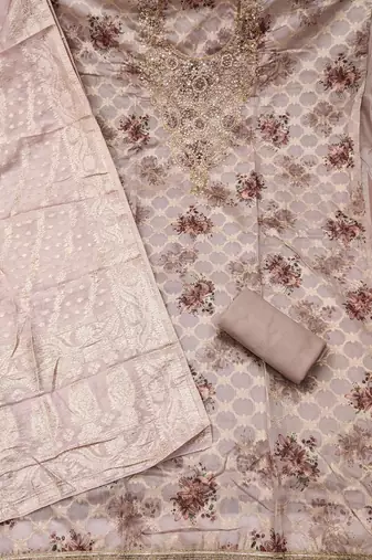 Brown banarasi modal digital print unstitched dress material