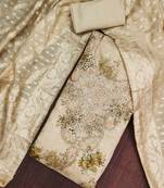 Beige banarasi modal digital print unstitched dress material