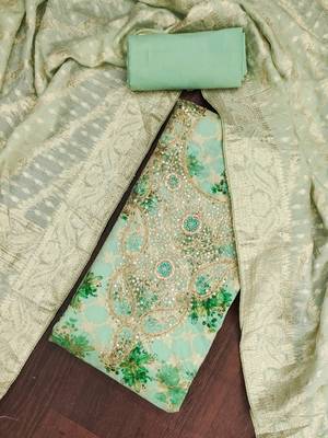 Mint banarasi modal digital print unstitched dress material 1