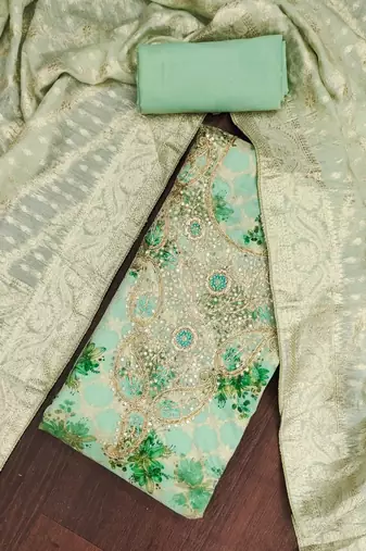 Mint banarasi modal digital print unstitched dress material