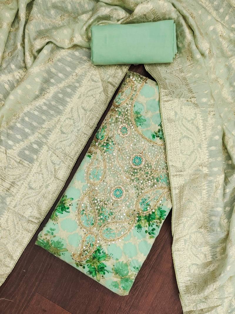 Mint banarasi modal digital print unstitched dress material