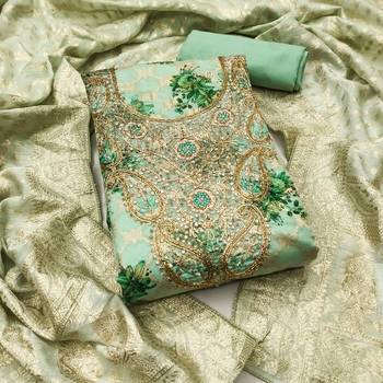 Mint banarasi modal digital print unstitched dress material 2