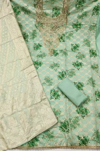 Mint banarasi modal digital print unstitched dress material
