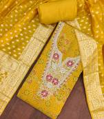 Yellow modal printed unstitched dress material