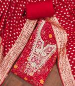 Red modal printed unstitched dress material