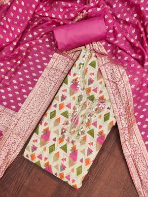 Pink modal printed unstitched dress material 1