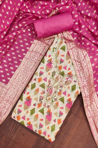 Pink modal printed unstitched dress material