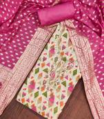 Pink modal printed unstitched dress material