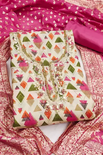 Pink modal printed unstitched dress material