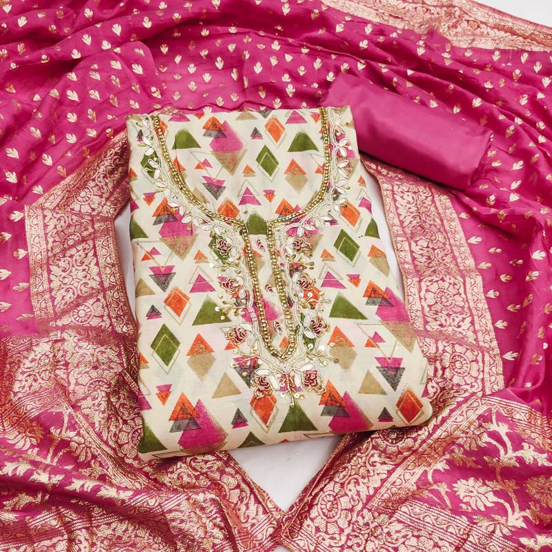 Pink modal printed unstitched dress material