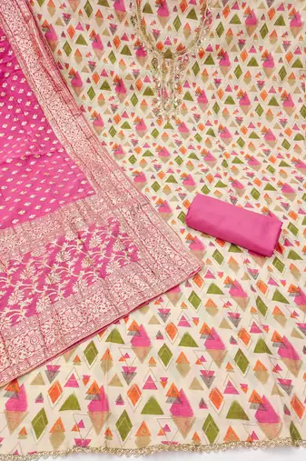 Pink modal printed unstitched dress material