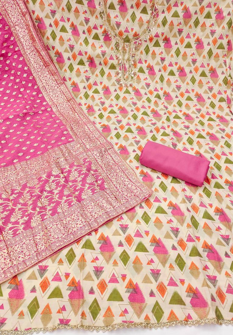 Pink modal printed unstitched dress material