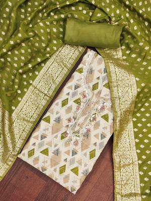 Green modal printed unstitched dress material 1